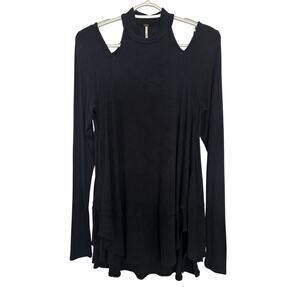 Free People Black Ribbed Downtown Girl Tunic Top Fairy Grunge Small Boho